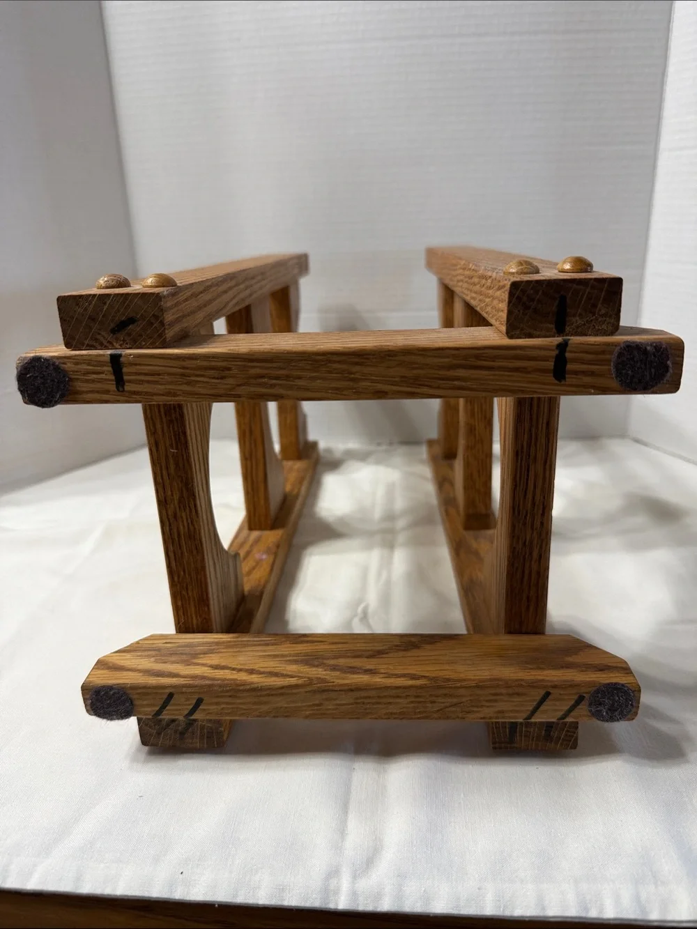 Artisan Crafted Solid Oak 3 Bottle Wine Holder Stand or Bath Towel Rack - Brown